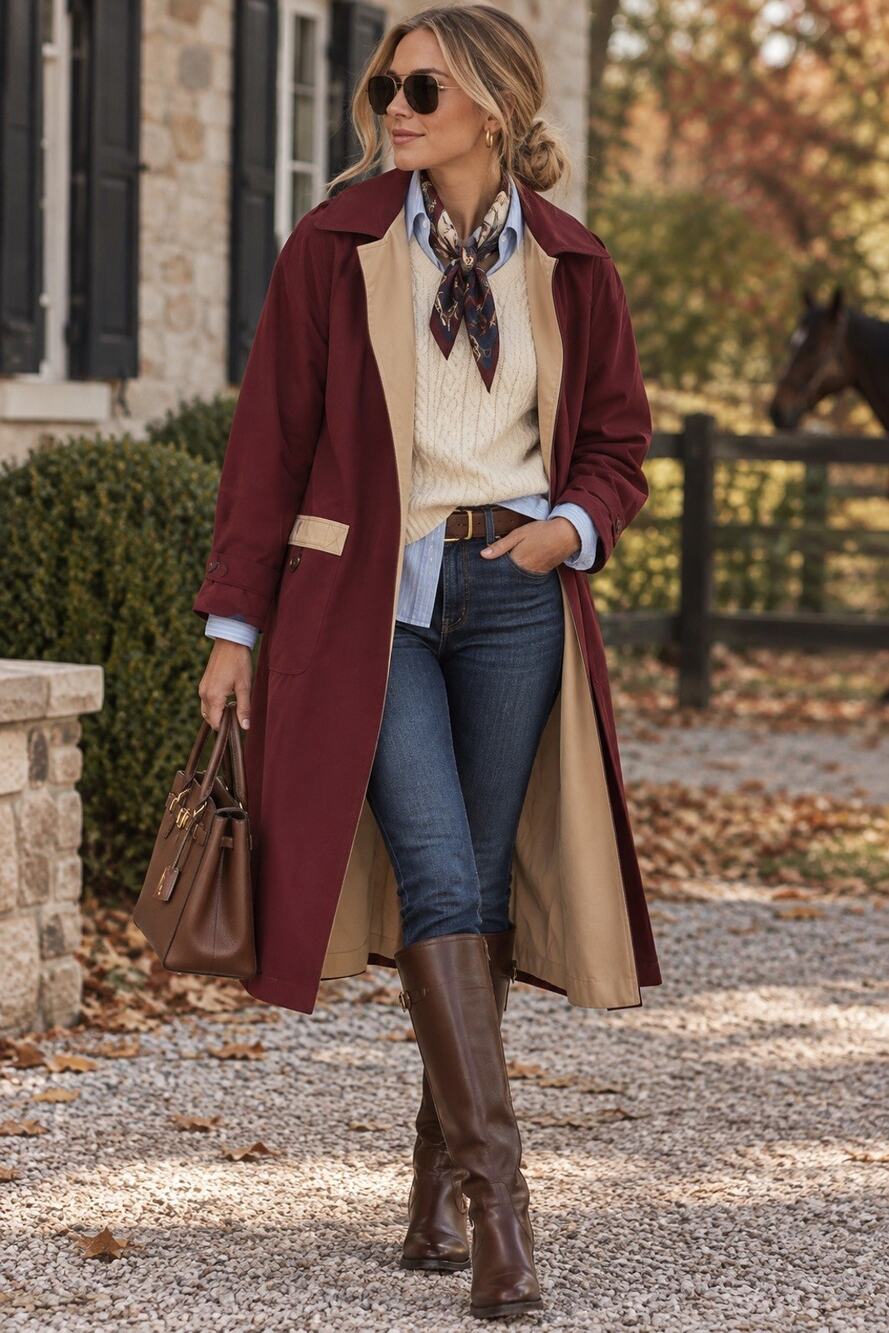 Adrienne vittadini Reversible Long Overcoat Collared Button Front Beige/Burgundy